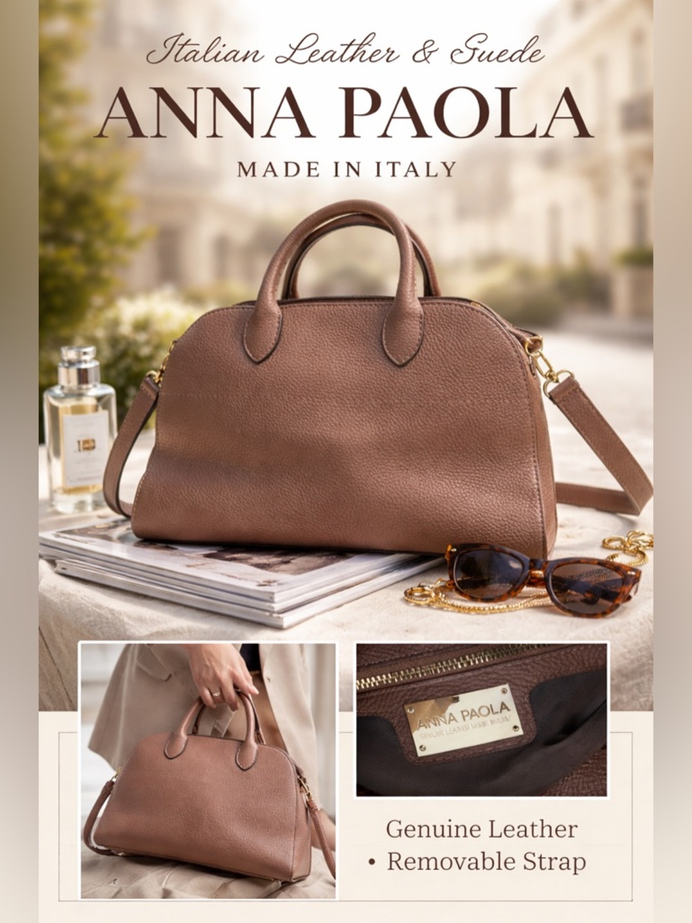 Anna Paola Riva Italian Leather & Suede Satchel Bag Made in Italy